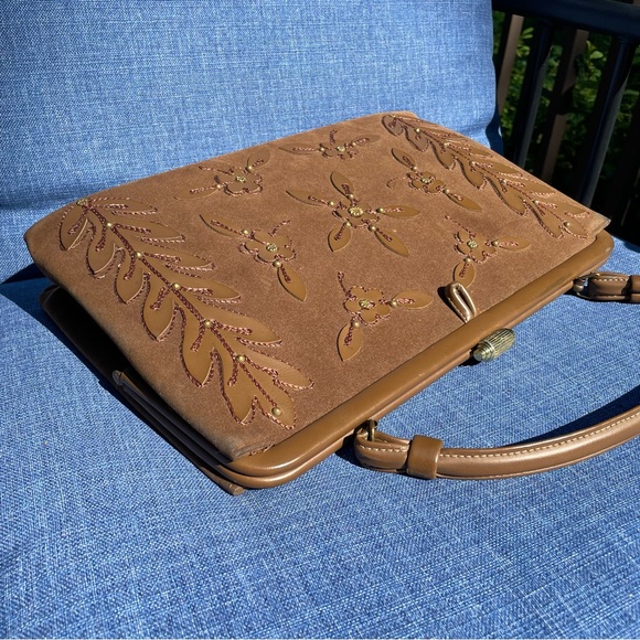 Vintage 60s 70s Brass Clasp Embellished Shoulder Bag Purse - Picture 3 of 15